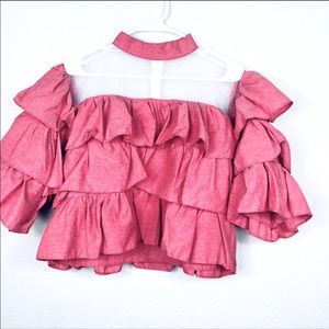 Pink ruffle dramatic top with large ruffle sleeves